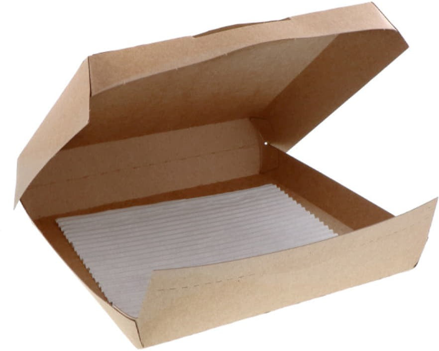 Pactiv Evergreen - 7" Kraft Square Pizza Paperboard Hinged Lid Container with White Pad, 250/Cs - DPZA7BRN