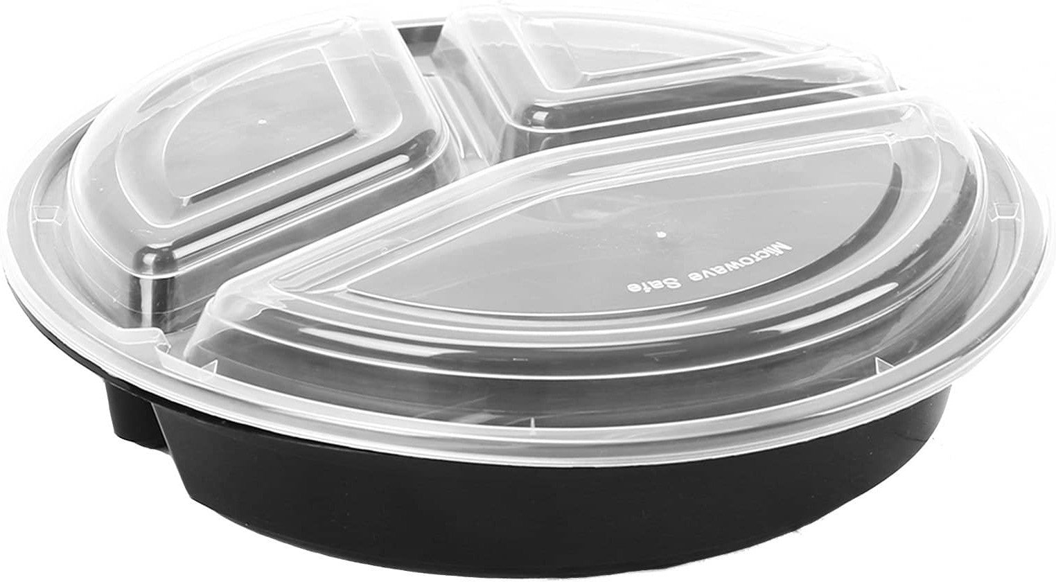 Pactiv Evergreen - 10" x 7.63" x 3.25 Black Base-Clear Lid Combo 3 Compartment, 100/cs - 57339MO