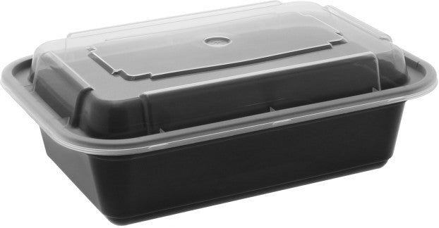 Pactiv Evergreen - VERSAtainer 24 oz. Black/Clear Rectangular PP Container and Lid, Pack of 150cs - NC838B