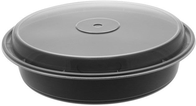 Pactiv Evergreen - VERSAtainer 48 oz. Black/Clear Round PP Container and Lid, Pack of 150cs - NC948B