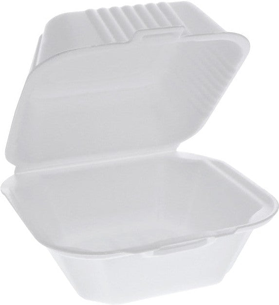Pactiv Evergreen - 5.75" x 5.75" x 3.25" Single-Compartment Medium Square Foam Sandwitch Container - YHLW0600