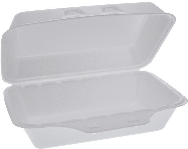 Pactiv Evergreen - 9.3 x 6 x 3.3" White, PS Foam SmartLock® Hinged Lid Container, 220/cs - YHLW01890000