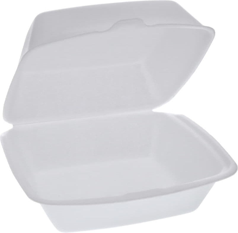 Pactiv Evergreen - 6.4 x 6.4 x 3" White PS Foam Hinged Lid Container, 500/Cs - YTH100810000