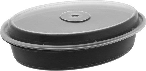 Pactiv Evergreen - VERSAtainer 32 oz. Black/Clear, Oval PP Container and Lid, 150/cs - OC32B