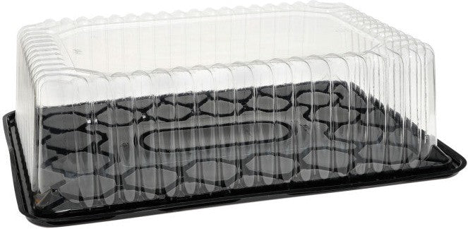 Pactiv Evergreen - 1/4 Sheet Cake 4.25" Fluted Dome and Base, Black Base / Clear Dome, 50 Count - PQS425
