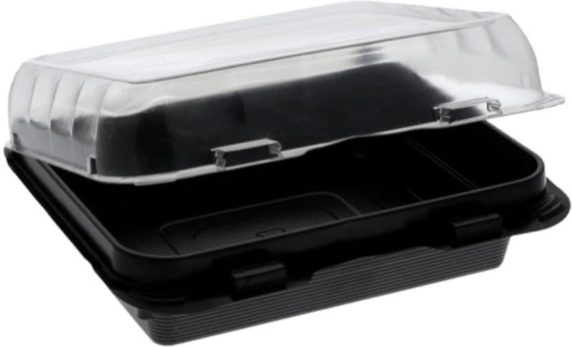 Pactiv Evergreen - Clear View Plastic Hinged Lid Snack Box Container SmartLock Black Base & Clear Lid 6" x 6" 16 Oz, 200/Cs - 0EH896020000