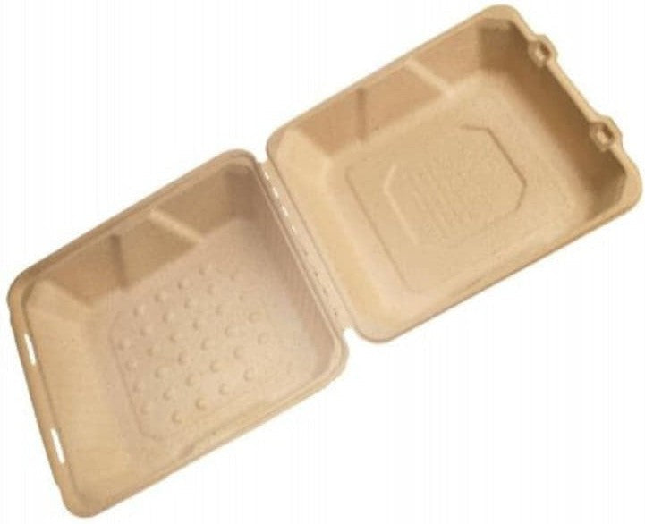 CKF Inc. - 9" x 9" x 3.2", FSTP6 Bagasse Hinged Container, 200/cs - 37716