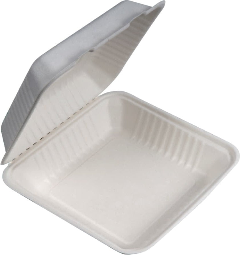 YesEco - 9" x 6" x 3" Bagasse Hinged Container, 200/Cs - BAG-963-200CLN