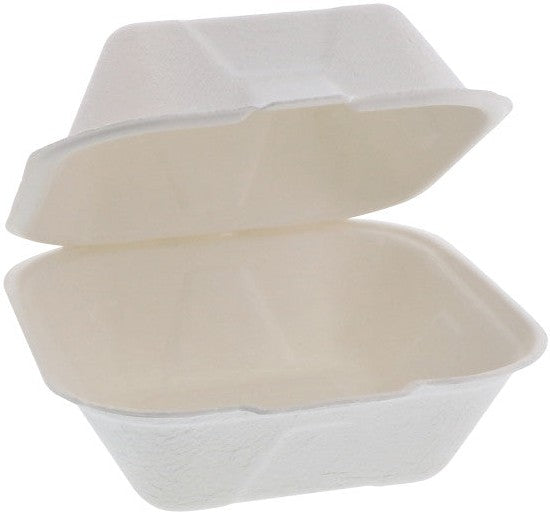 Pactiv Evergreen - 6" x 6" x 3" Earth Choice Bagasse Hinged Lid Takeout Container Natural, 500/Cs - YMCH00800001