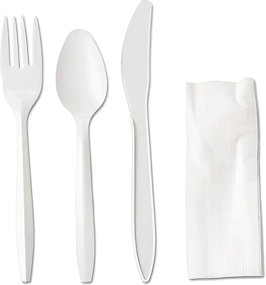 Sanfacon - 4 Pc Cutlery Kit Knife, Fork, Teaspoon, Napkin, 500/Cs, 36Cs/Sk- 828376