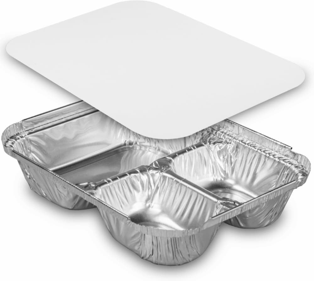 HFA - Oblong 3-Compartment Foil Containers with Lid, 250/Cs - 2045-35-250W