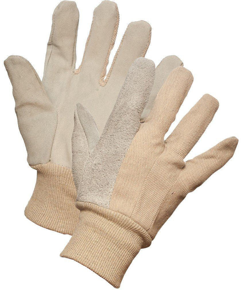 Forcefield - Economy Grade Split Leather Patch Palm Work Gloves with Cotton Knit Wrist Wrist - 015-02510
