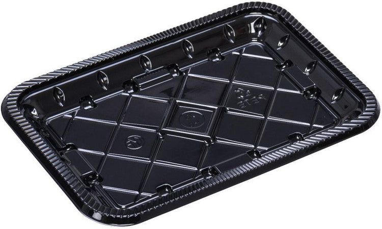 CKF Inc. - 6.0 x 8.4 x 1.1", #2S Black Ridged RPET Plastic Meat Tray, 500/Cs - 86565