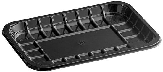 CKF Inc. - 6.0 x 8.4 x 1.1", #2S Black RPET Plastic Meat Tray (East), 200/Cs - 86567