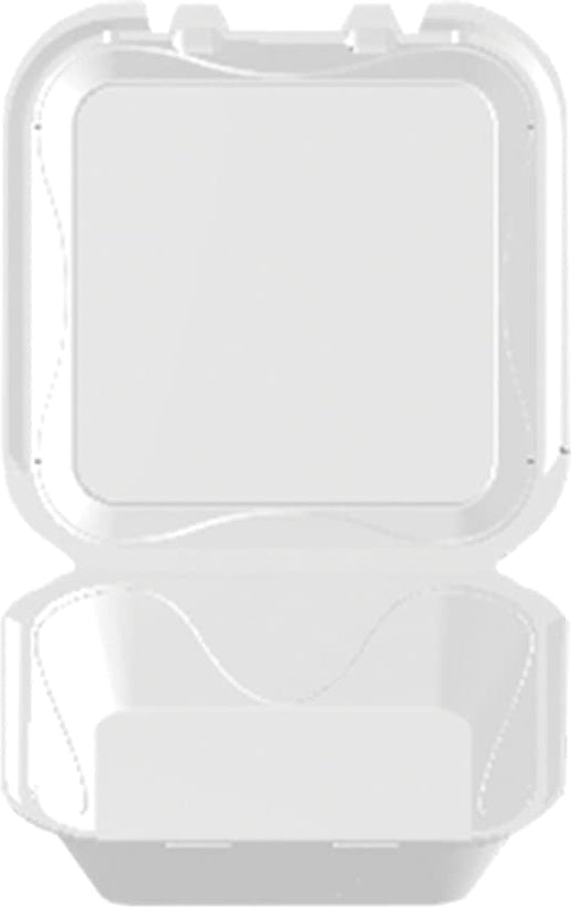 Darnel - 8.4" x 8.4" x 2.8" White Foam Vented Hinged Container, 200/Cs - DU4051101V