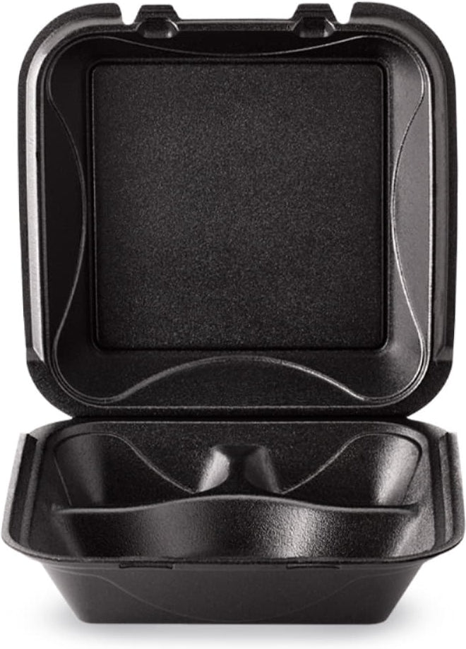 Darnel - 9.18" x 9.18" x 3" Black Large Foam 3 Compartment Hinged Container, 200/Cs - DU4063199