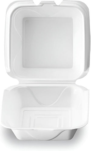 Darnel - 6.25" x 6.25" x 3.22" White Medium Foam Sandwich Hinged Container, 500/Cs - DU401101