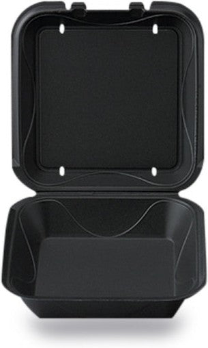 Darnel - 9.18" x 9.18" x 3" Black Foam Large Vented Hinged Container, 200/Cs - DU4061199V-R006307