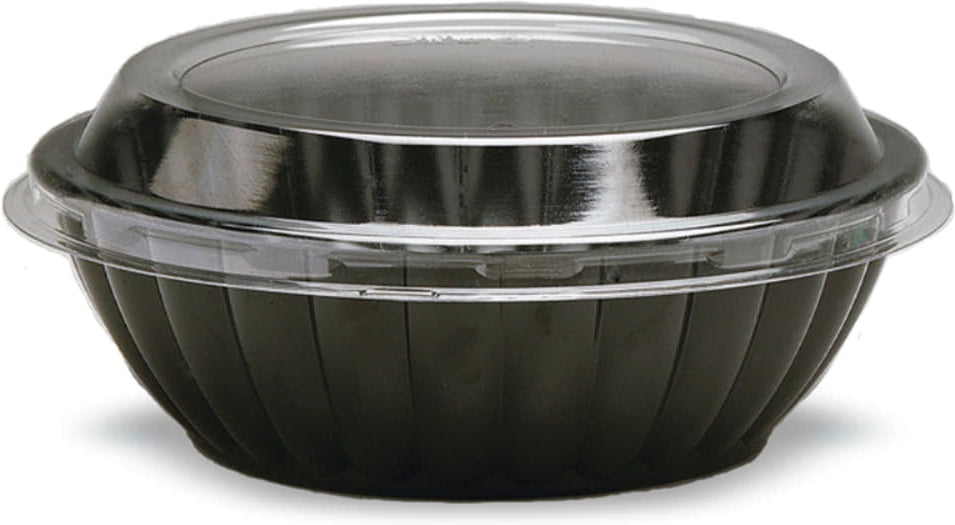 Darnel - 32 Oz Black Plastic Bowls with Lids Combo, 100/cs - D773299SP