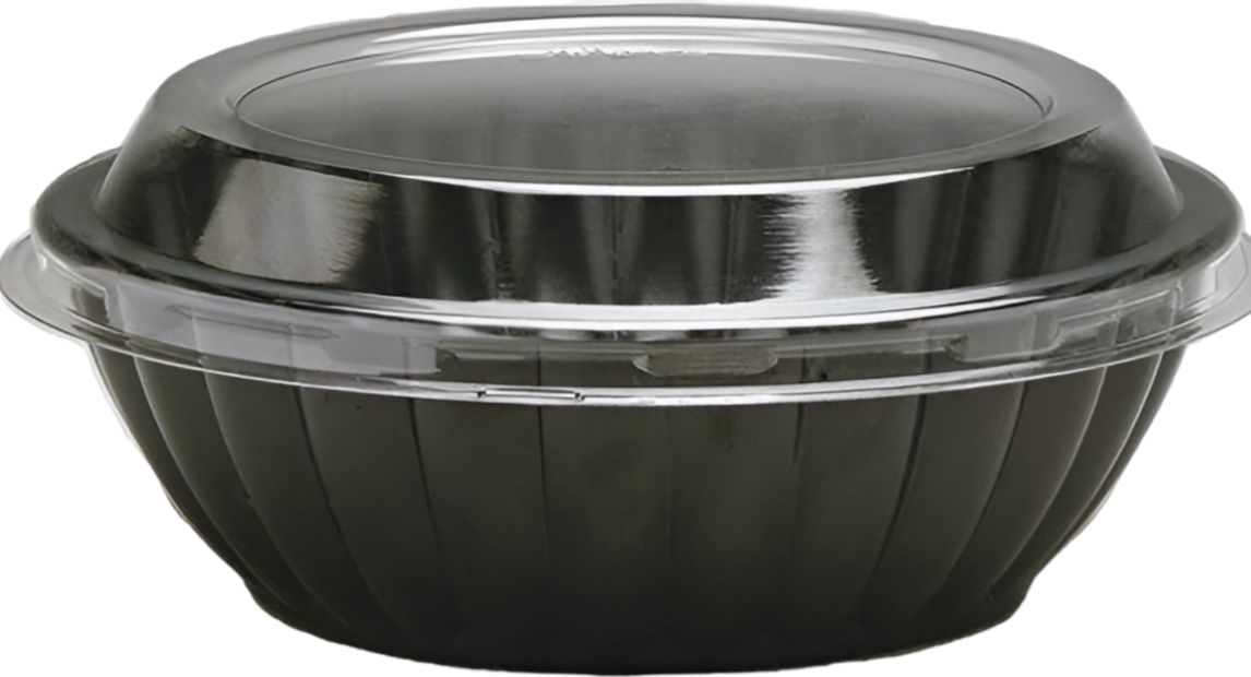 Darnel - 48 Oz Black Plastic Bowls with Lids Combo, 100/cs - D774899SP