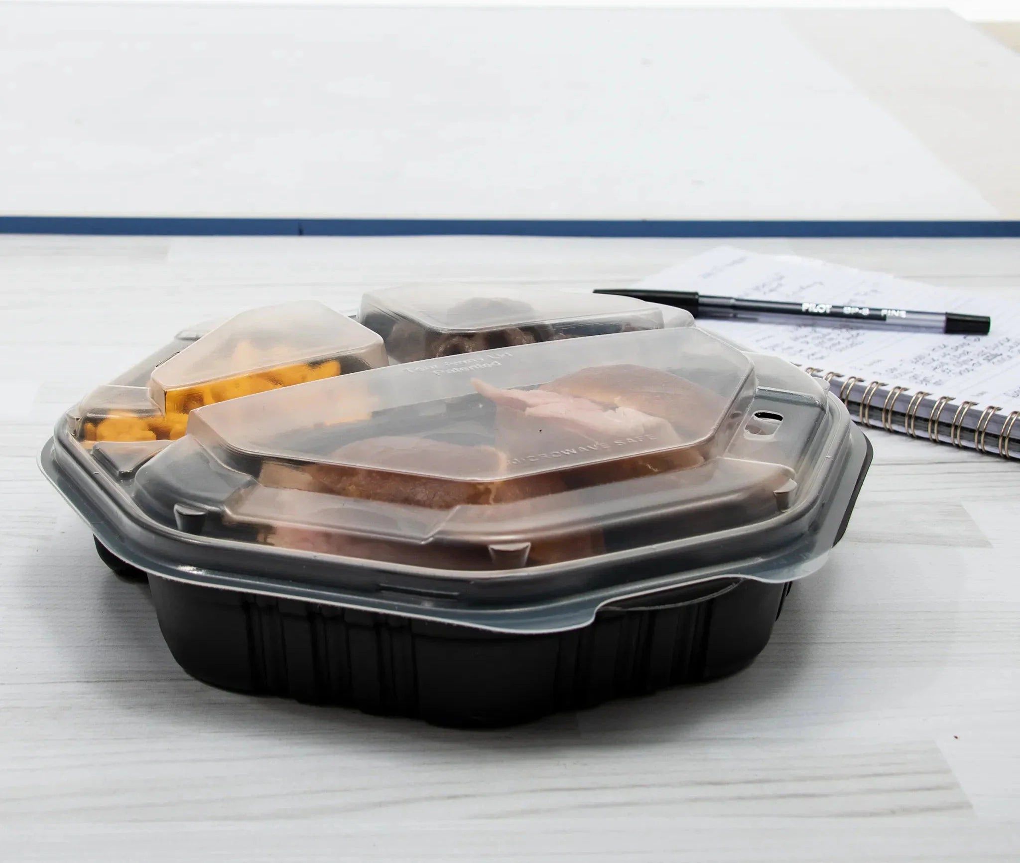 Dart Container - 9" PP Plastic Clear/Black Hinged 3-Compartment Octagon Container, 100/Cs - 864036-PM94