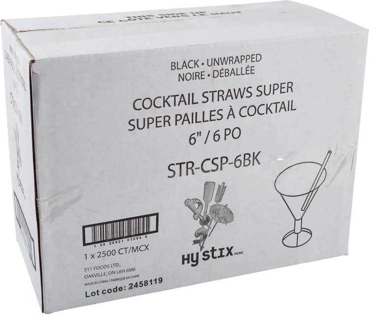 Hy-Stix - 6" Black Milk Shake Super Straw , 1/2500/Pk - STR-CSP-6BK