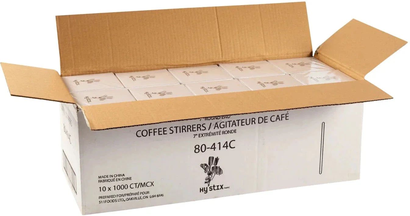 Hy-Stix - 7" Wooden Round End Coffee Stirrers , 1000/Box - 80-414C