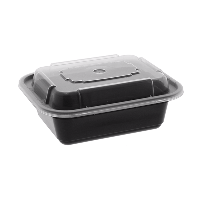 Pactiv Evergreen - VERSAtainer 12 oz. Black/Clear Rectangular PP Container and Lid, Pack of 150cs - NC818B