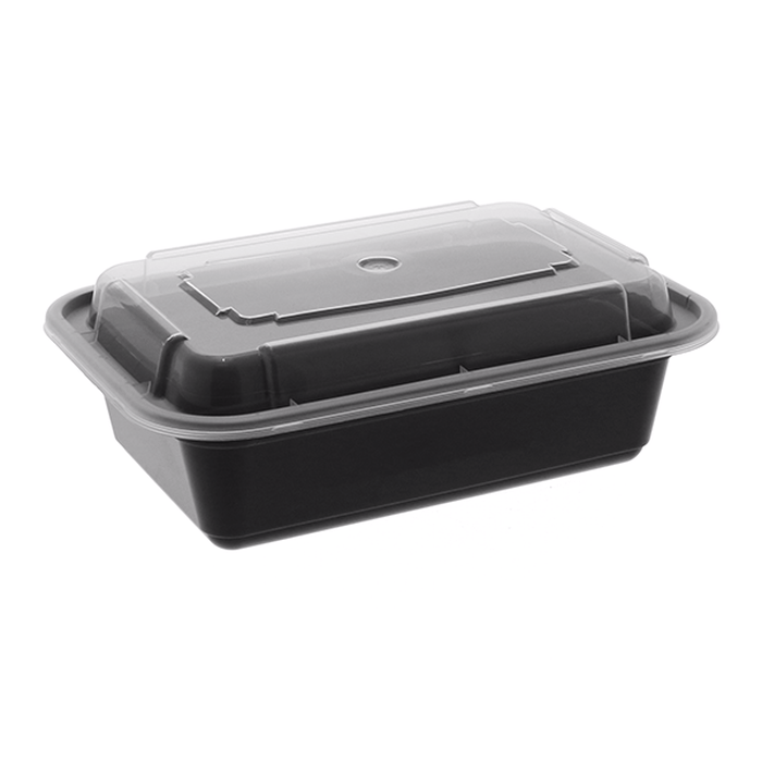 Pactiv Evergreen - VERSAtainer 24 oz. Black/Clear Rectangular PP Container and Lid, Pack of 150cs - NC838B