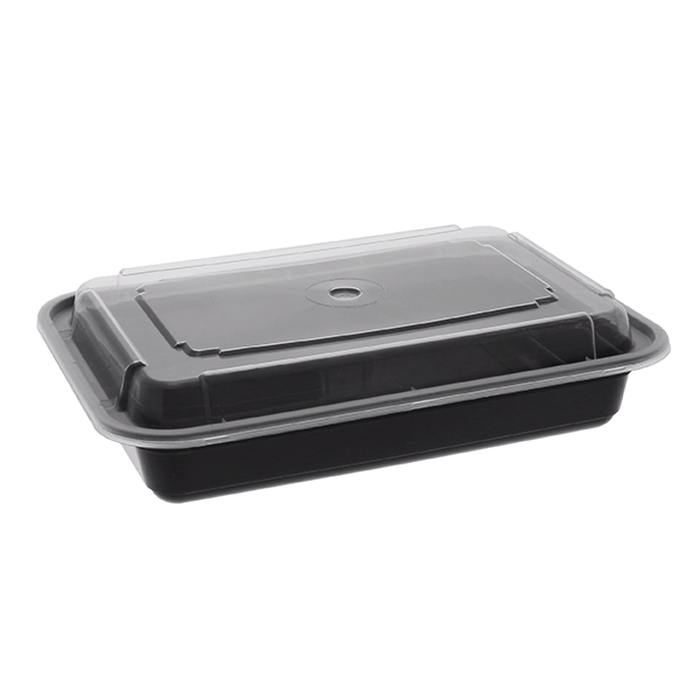 Pactiv Evergreen - VERSAtainer 28 oz. Black/Clear Rectangular PP Container and Lid, Pack of 150cs - NC868B