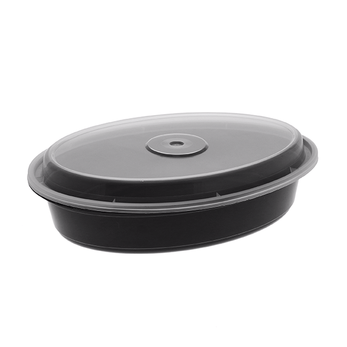 Pactiv Evergreen - VERSAtainer 32 oz. Black/Clear, Oval PP Container and Lid, 150/cs - OC32B