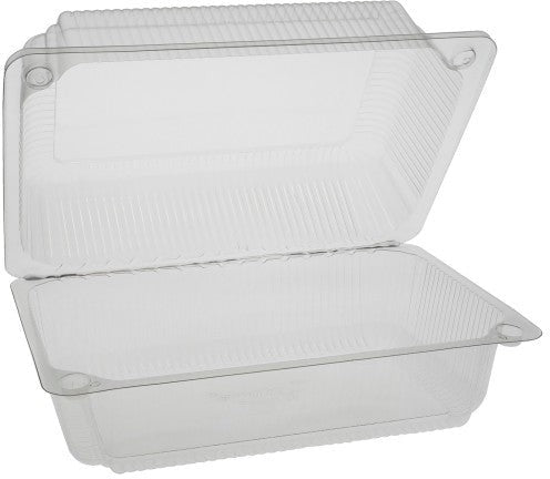 Pactiv Evergreen - Plastic Rectangular Hinged Container 9.3'' X 6.2'' X 4.2'' With Button Snap Lid, 200/Cs - TV0225P