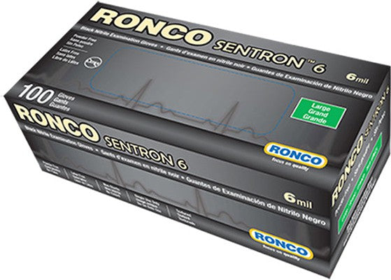 RONCO - Medium Black Nitrile Powder-Free Sentron Gloves, 100/bx - 962M