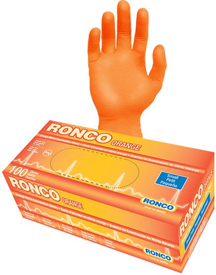 RONCO - Small Orange Nitrile Powder-Free Examination Gloves - 948S