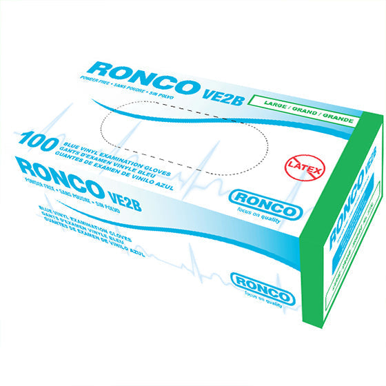 RONCO - X-Large Blue Vinyl Powder-Free Examination Gloves - 335XL