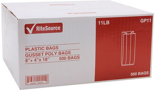 RiteSource - 8" + 4" x 18" Clear 11 lb Poly Bags, 500/bx - GP11