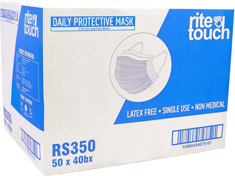 RiteTouch - 3-ply Blue Ear Loop Face Mask, 50/bx - 350