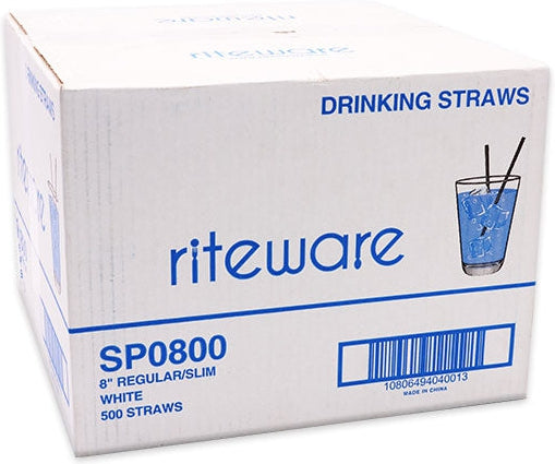RiteWare - 8" White Regular Straws, 500 Per Box - SP0800