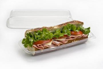 Sabert - 11.18 x 4.56 Clear Lid for Clear and Black Large Sub Containers, 300/Cs - 531105F300N