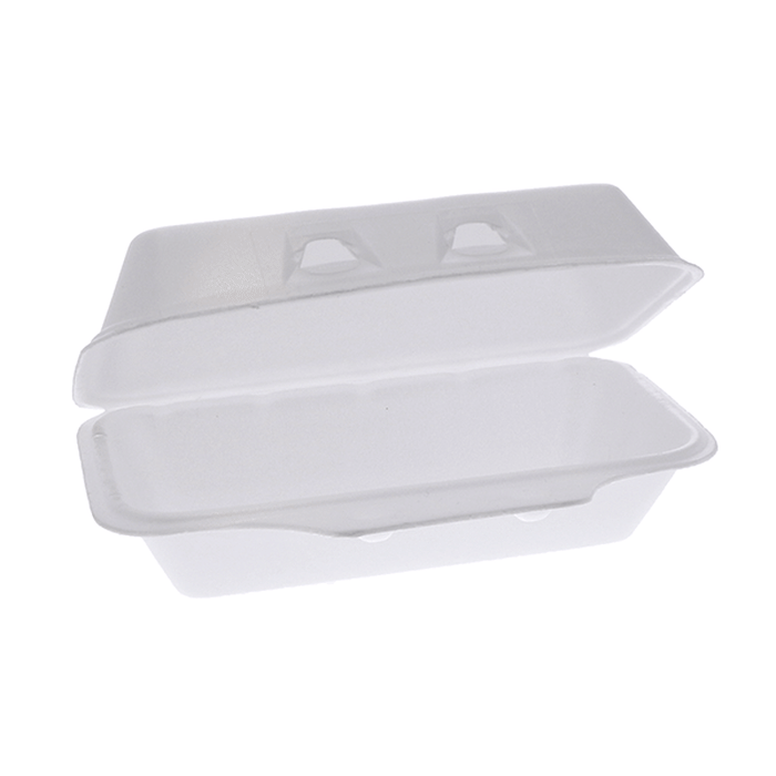 Pactiv Evergreen - 8.8 x 4.5 x 3" White PS Foam SmartLock® Hinged Lid Container, 150/cs - YHLW01840000