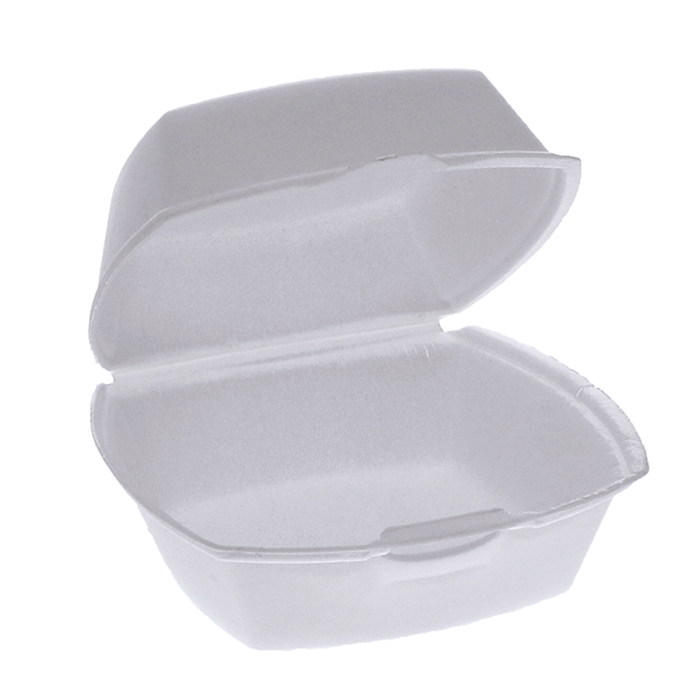 Pactiv Evergreen - 5" x 5" x 2.5" PS Foam White Hinged Lid Container, 500 Count - YTH100790000