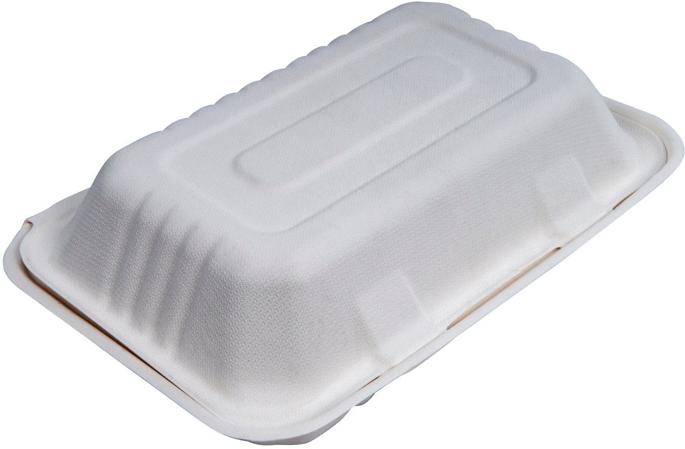 YesEco - 9" x 6" x 3" Bagasse Hinged Container, 200/Cs - BAG-963-200CLN