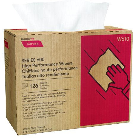 Cascades Tissue Group - 9.75" x 16.75" Tuff Job High Performance Pop-Up Wipers, 10bx/cs - W610