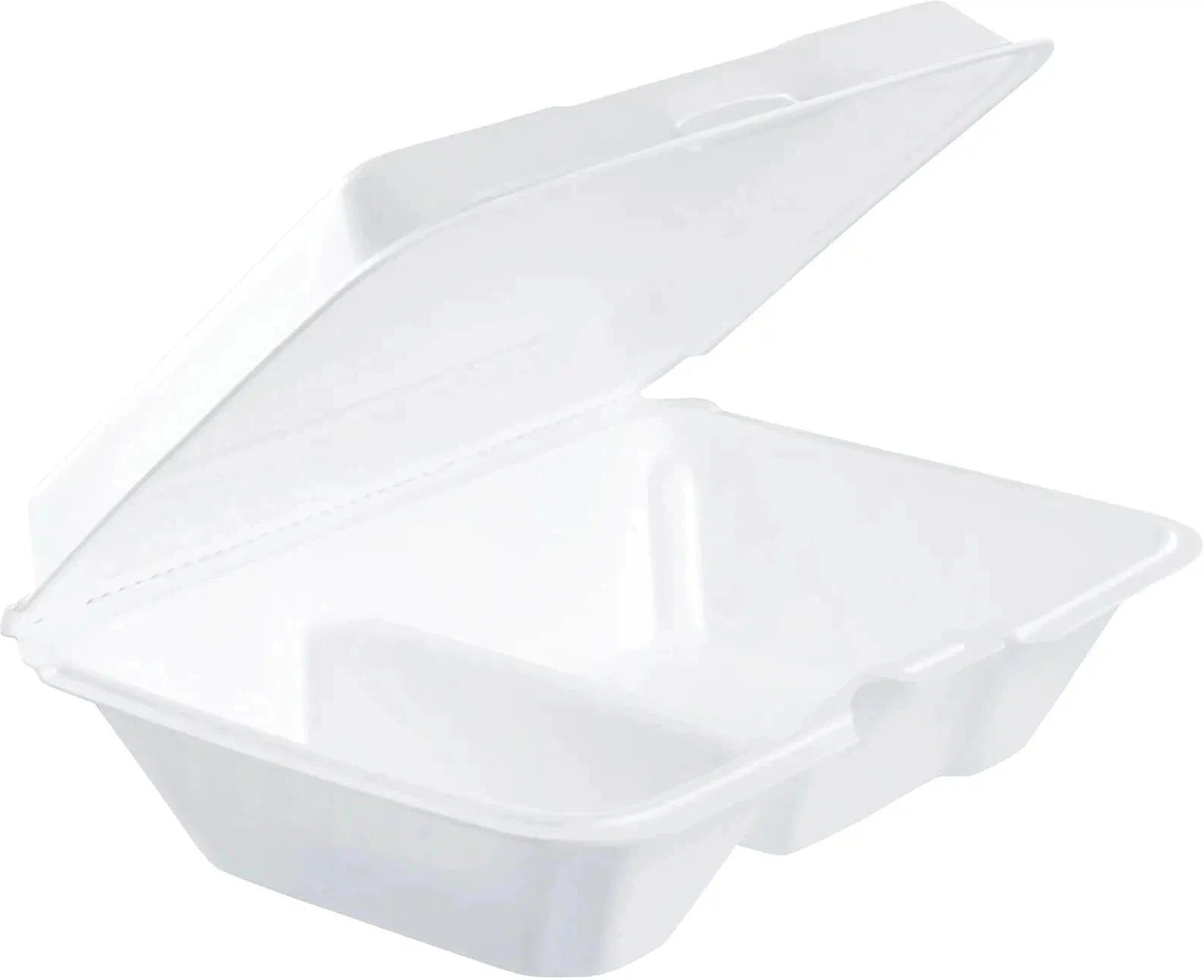 Dart Container - 9.3" x 6.4" x 2.9" White Insulated Foam Hinged Container 2 Compartment , 200/Cs - 205HT2