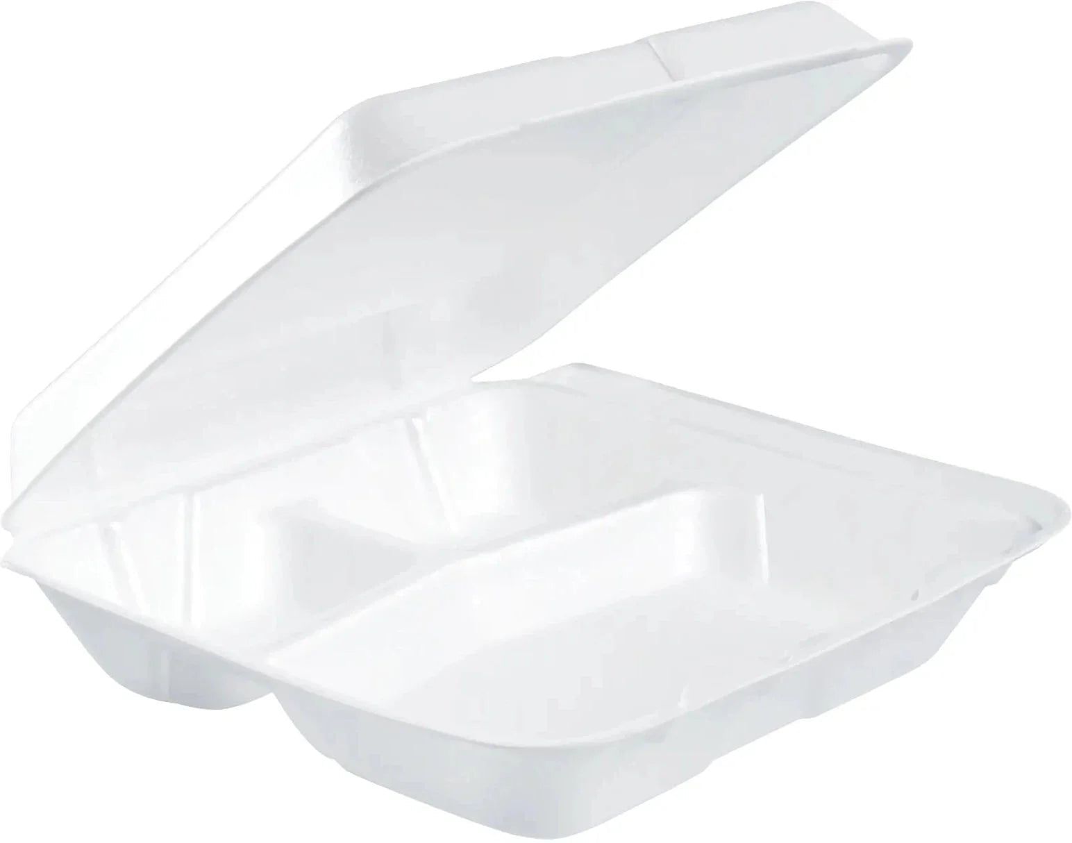 Dart Container - 8" x 7.5" x 2.18" White Insulated Foam Hinged Container 3 - Compartment, 200/Cs - 80HT3R
