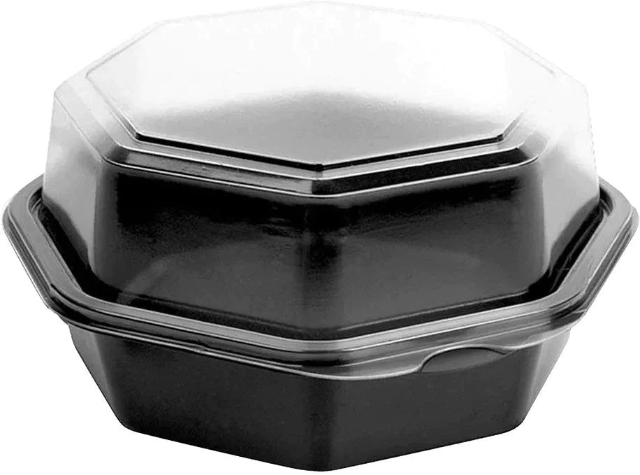 Dart Container - 6" Creative Carry outs Octa-View 18 Oz Plastic Hinged Container, 200/Cs - 862044-AP94