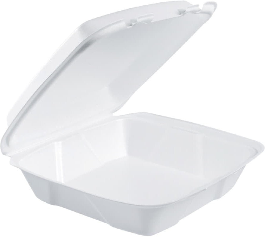 Dart Container - 9" Insulated White Foam Hinged Container, 200/Cs - 90HT1R