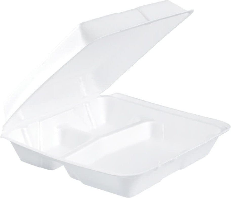 Dart Container - 9.5" x 9.25" x 3" White Insulated Compartment Foam Containers, 200/Cs - 95HT3R