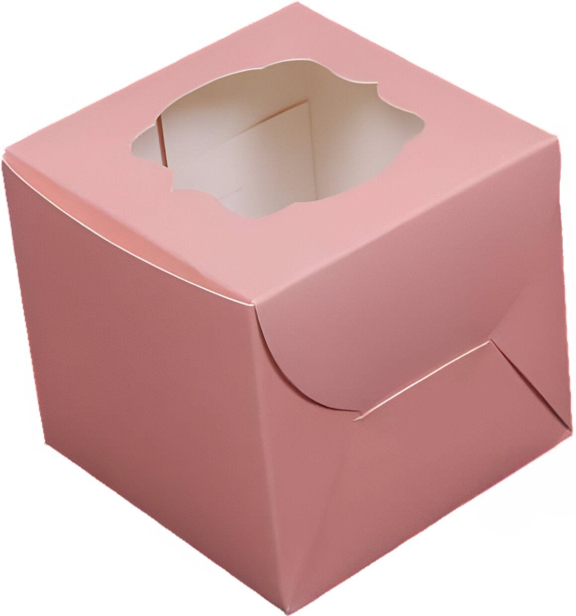 EB Box - 4" x 4" x 4" Pink 1 Pack Window Cupcake Box, 100/cs - EB5279B