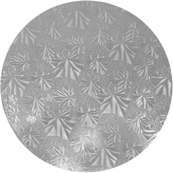 Enjay Converters - 14" x 0.25" Round Silver Cake Board, 24/cs - 1414RS24